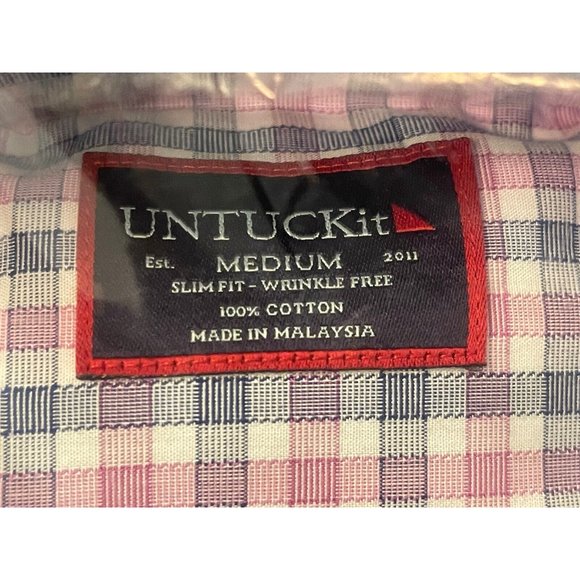 NWT UNTUCKit LS Button Up Shirt | Blue Pink Plaid | Dolcetto WF | Men’s M • Slim - Picture 4 of 6